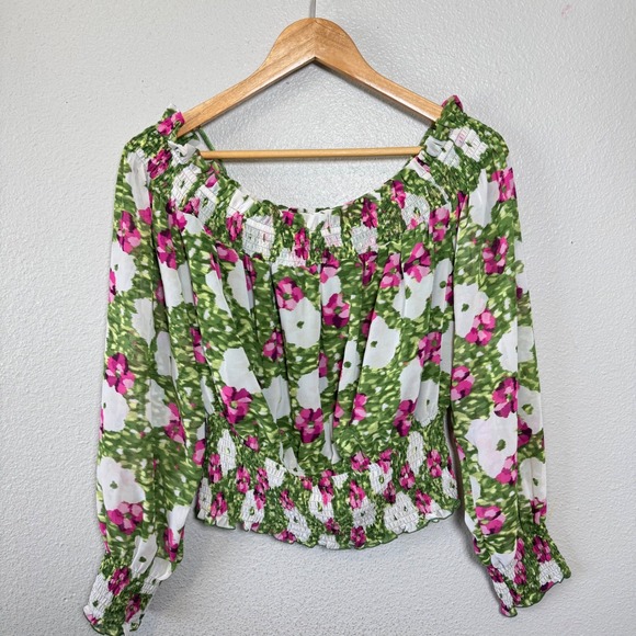 Bar III Women's XXL Full Bloom Off Shoulder Smocked Long‎ Sleeve Blouse Top - Picture 8 of 9